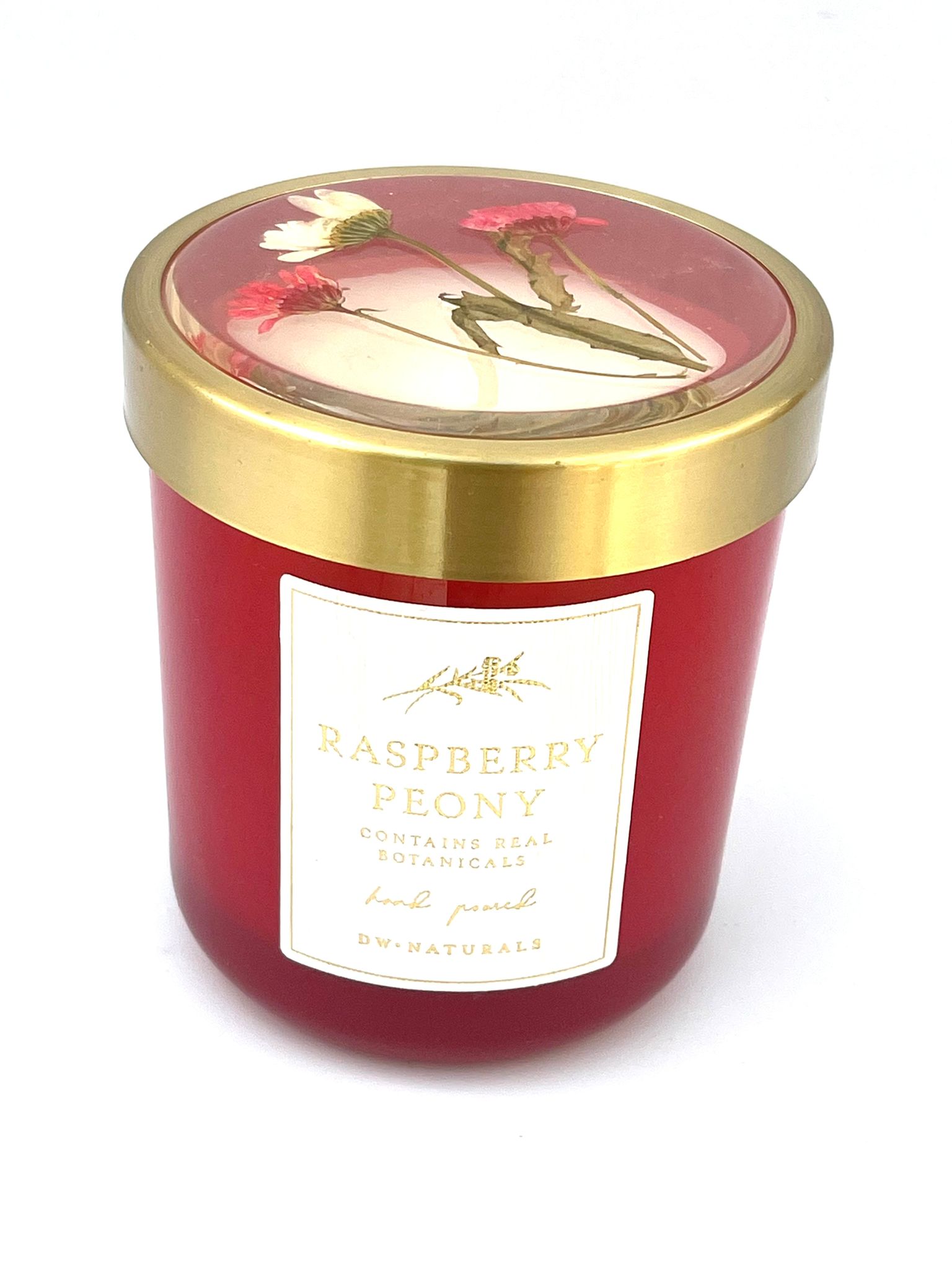 נר בכלי זכוכית שקוף - Raspberry Peony